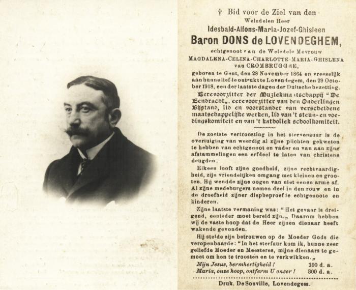 Bidprentje baron Idesbald Dons de Lovendeghem