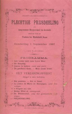 Affiche voor een plechtige prijsuitreiking in Assenede, 1887