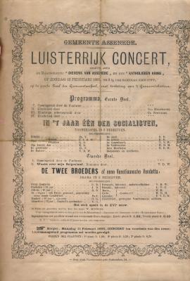 Affiche voor het luisterrijk concert in Assenede, 10 februari 1895