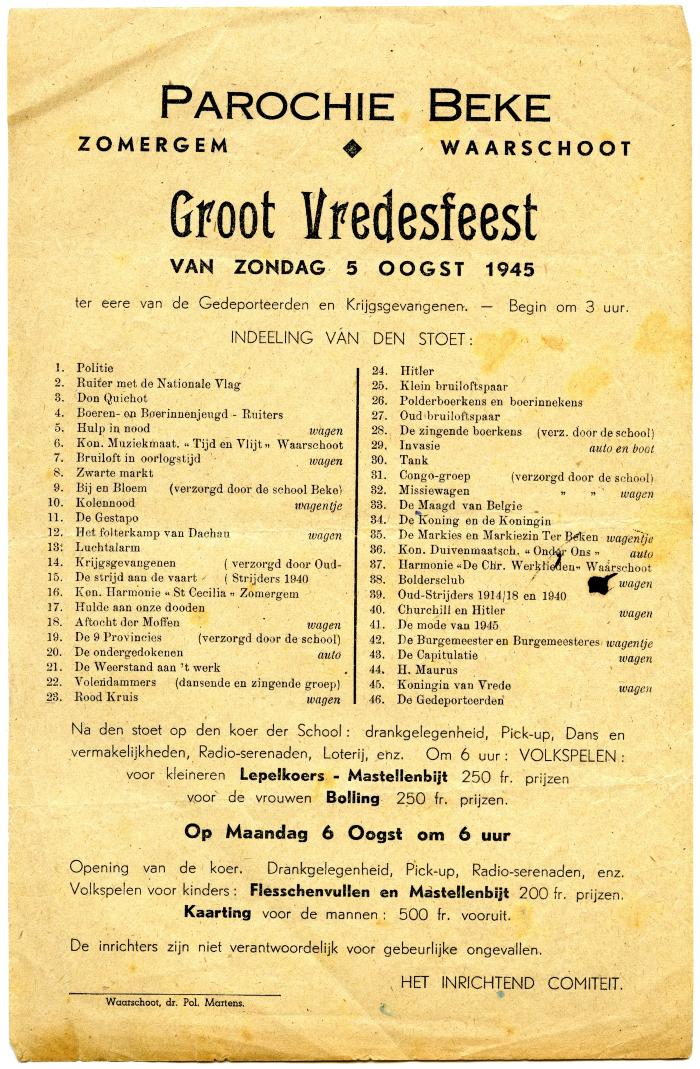 Programma Groot Vredesfeest, Beke 1945