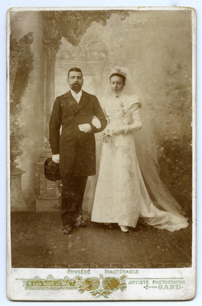 Huwelijksfoto Benjamin Van Lierde & Romanie De Keyzer, Ursel, 1897