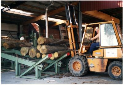 Xavier De Spiegelaere in zijn zagerij, Knesselare, 2005