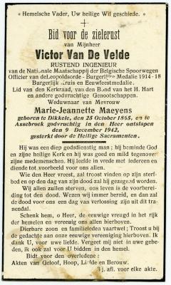 Bidprentje Victor Van De Velde, Knesselare, 1942