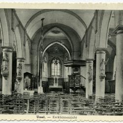 Zicht op het interieur van de voorlopige kerk (I), Rieme
