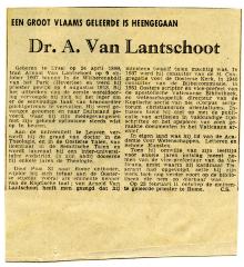 Artikel overlijden Andreas Arnold Van Lantschoot, Ursel