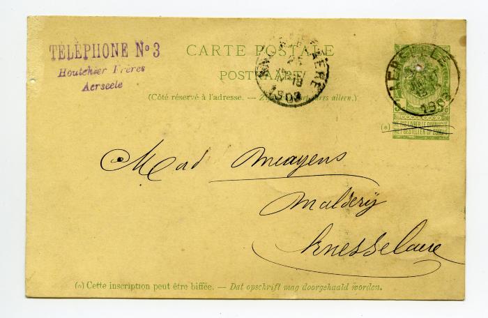 Briefkaart Jeanette Maeyens, Knesselare, 1903