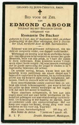 Bidprentje Edmond Caboor, Kleit, 1918