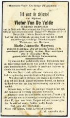 Bidprentje Victor Van De Velde, Knesselare, 1942