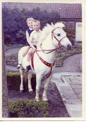 Voor de schoolfotograaf op de rug van een pony
