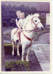 Voor de schoolfotograaf op de rug van een pony