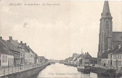 Postkaart van de 'Oude Vaart' in Zelzate, ca. 1907