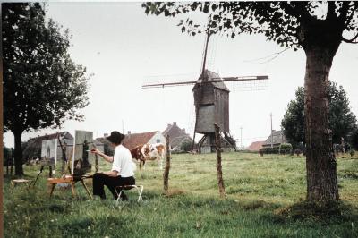 Omer Buyse schildert een molen