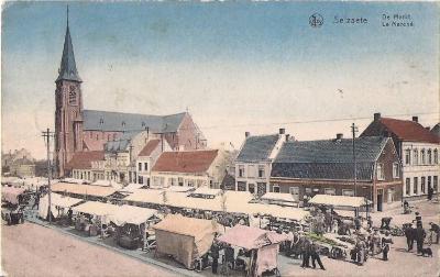Postkaart van de markt in Zelzate, ca. 1910