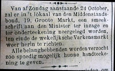 Oproep tot herinrichting wekelijkse biggenmarkt in Eecloonaar van 1920