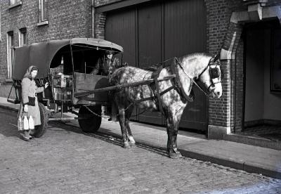 Tansport van toen: paard trekt de melkkar (2), Knesselare