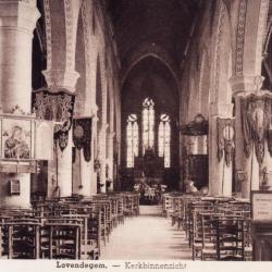 Postkaart binnenkant kerk, Ursel, 1937