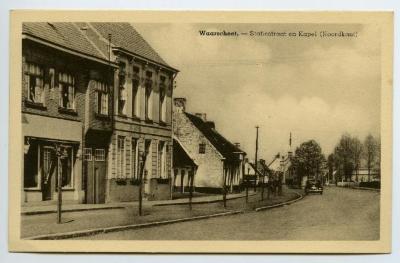 Postkaart dorpszicht Stationsstraat, Waarschoot