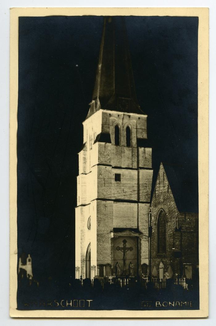 Nachtfoto kerktoren, Waarschoot