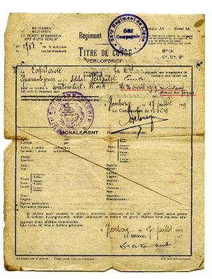 Verlofbrief, Watervliet, 1919