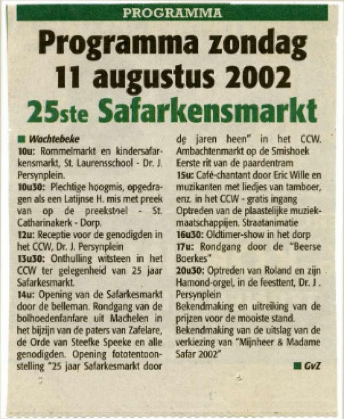 Krantenknipsel Safarkesmarkt, Wachtebeke, 2002