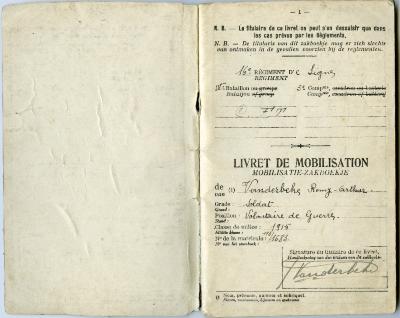 Mobilisatieboekje Remi Vanderbeke, 1915