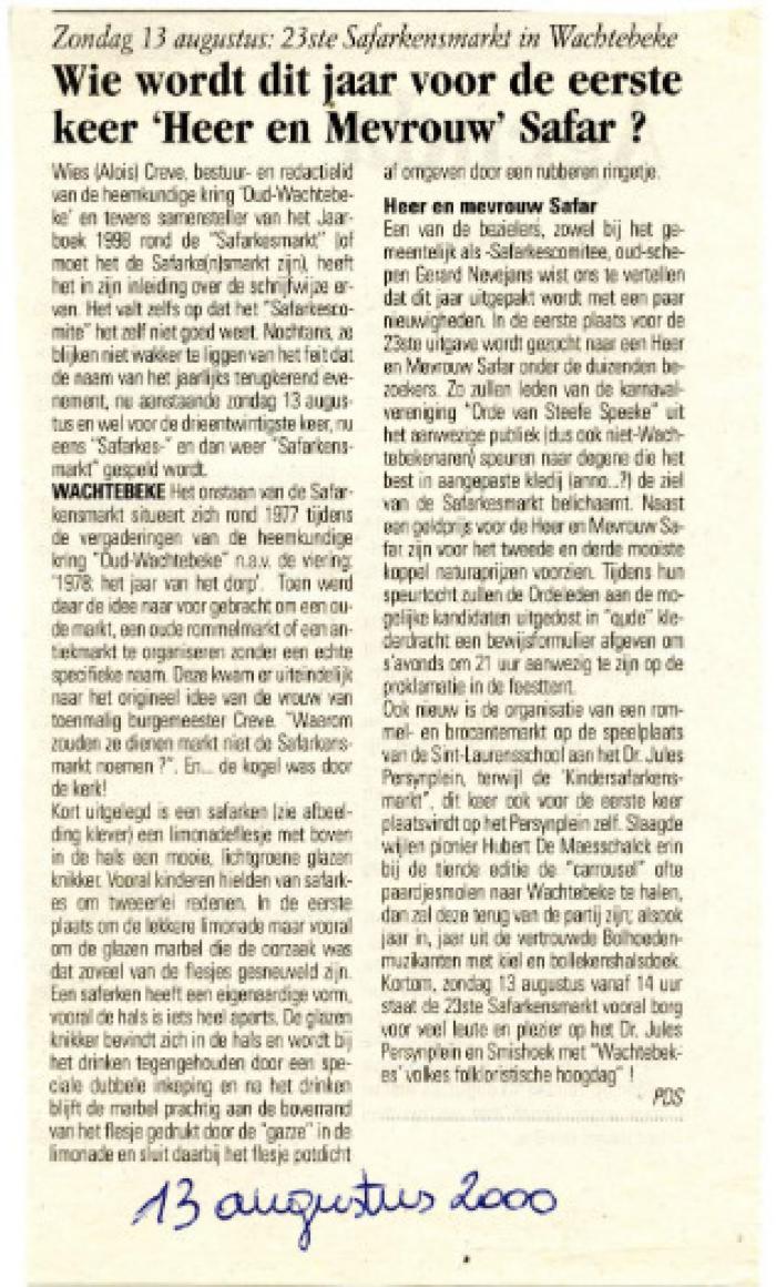 Krantenknipsel Safarkesmarkt, Wachtebeke, 2000