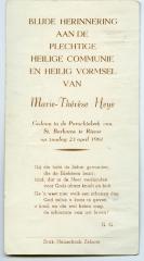 Aandenken aan vormsel en communie van Marie-Thérèse Heye, 1961 (II)