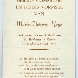 Aandenken aan vormsel en communie van Marie-Thérèse Heye, 1961 (II)
