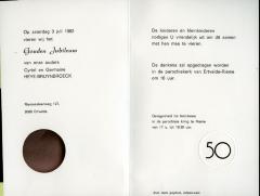 Uitnodiging voor jubileumviering Heye-Bruynbroeck in de kerk van Rieme, 1982