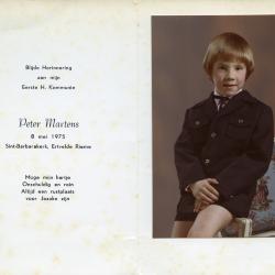Communiekaartje Peter Martens 1975, Rieme