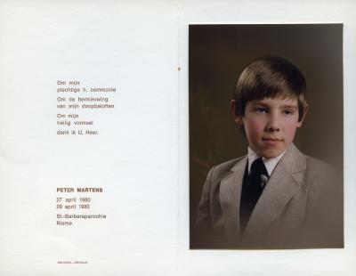 Communiekaartje Peter Martens 1980, Rieme