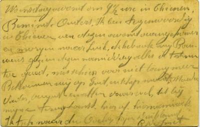 Postkaart Kamiel De Smet aan zijn ouders (Tienen), Sleidinge, 1914