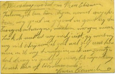 Postkaart Kamiel De Smet aan zijn vrouw (Tienen), Sleidinge, 1914