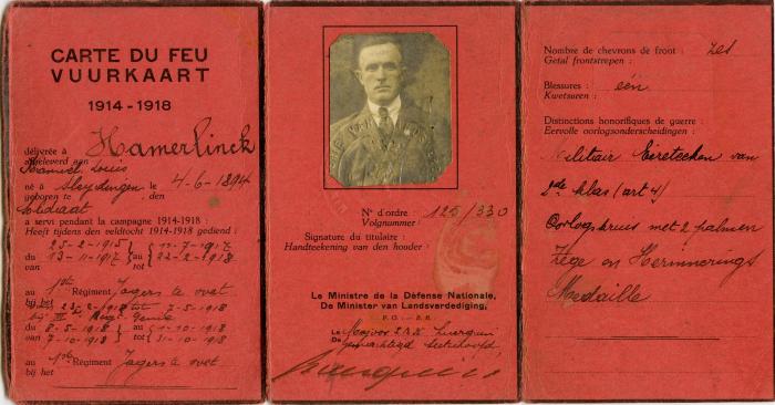 Vuurkaart Kamiel Hamerlinck, Sleidinge, 1914-1918