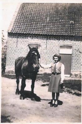 Maria Van Maldeghem met paard, Aalter, 1940-1960