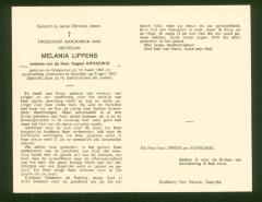 Binnenzijde bidprentje Melanie Lippens, Kaprijke, 1973