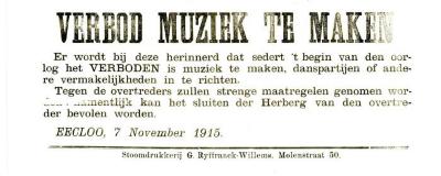 Muziekverbod, Eeklo, 1915