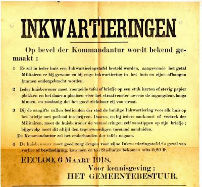 Inkwartieringen, Eeklo, 1918