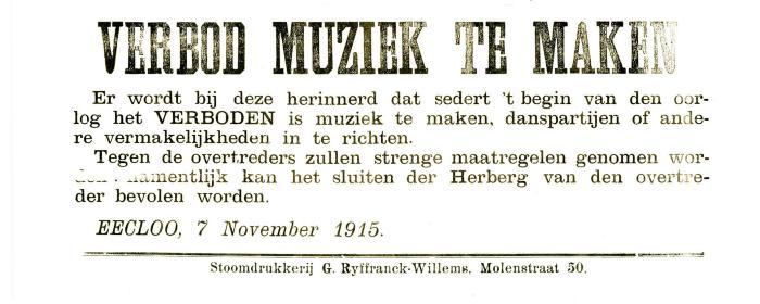 Muziekverbod, Eeklo, 1915