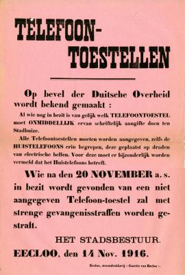 Aangifte telefoontoestellen, Eeklo, 1916