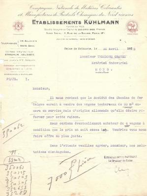 Brief goederenwagons, Kuhlmann, Zelzate, 1933
