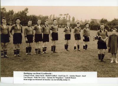 Huldiging of afscheid van Remi Gyselbrecht bij harop, Knesselare, 1955