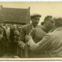 Michel Celie na de koers op Weide-kermis, Wachtebeke, ca. 1950