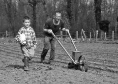 Bieten zaaien met handmachine