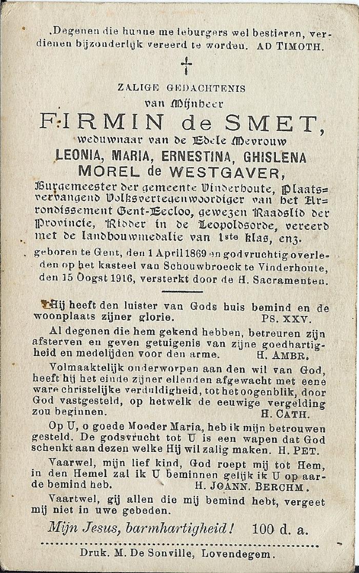 Gedachtenisprentje Firmin De Smet