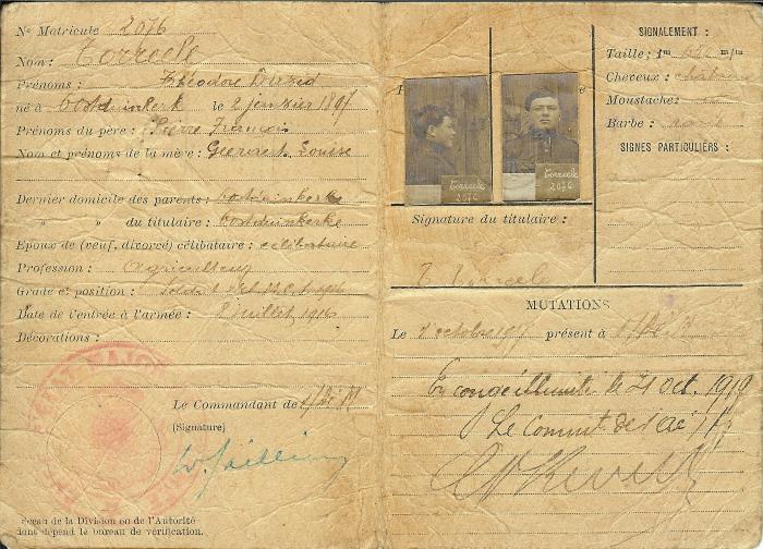 WO1: Militaire identiteitskaart, eentalig Frans