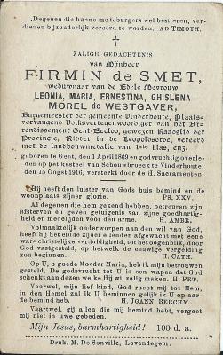 Gedachtenisprentje Firmin De Smet