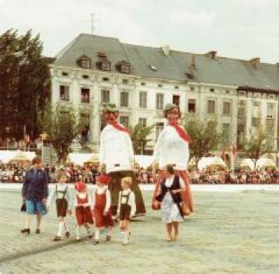 Reuzen Hans en Grietje op de Kouter te Gent op 14 juli 1980