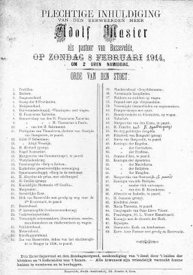 Programma van de stoet bij de Inhuldiging van pastoor Masier, Bassevelde 1914