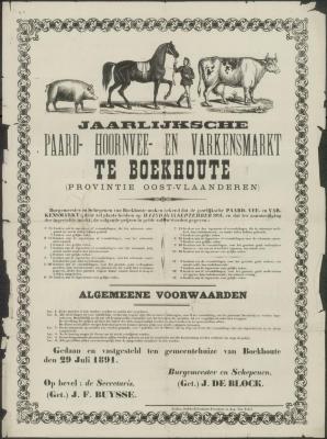 Jaarlijksche paard- hoornvee- en varkensmarkt Assenede - Boekhoute
